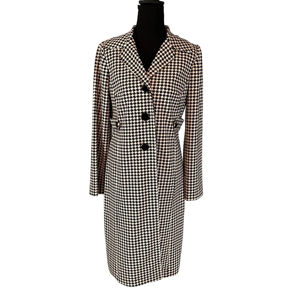Julian Taylor New York Houndstooth Longline‎ Coat Jacket Black White 8 Academia